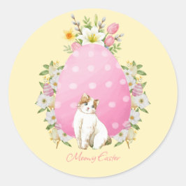 Schattige Gele Bloemige Pasen Kat Ronde Sticker