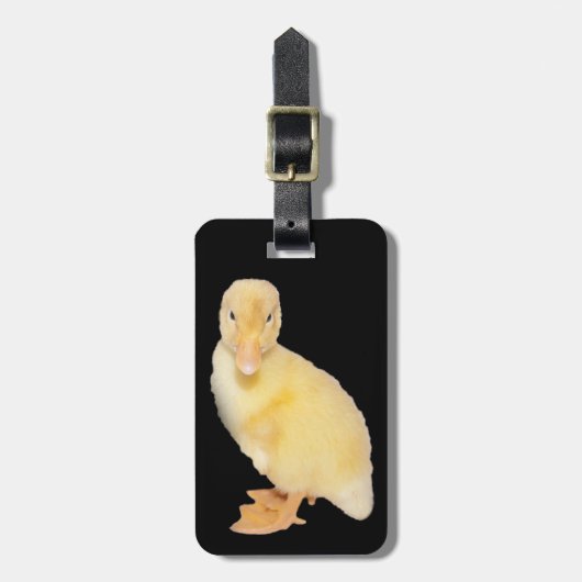 Schattige gele boeddfoto voor bedekte reizen bagagelabel (Voorkant verticaal)