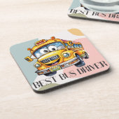 Schattige gele Cartoon beste schoolbuschauffeur Bier Onderzetter (Linkerzijde)