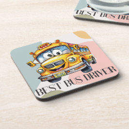 Schattige gele Cartoon beste schoolbuschauffeur Bier Onderzetter