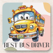 Schattige gele Cartoon beste schoolbuschauffeur Bier Onderzetter (Voorkant)