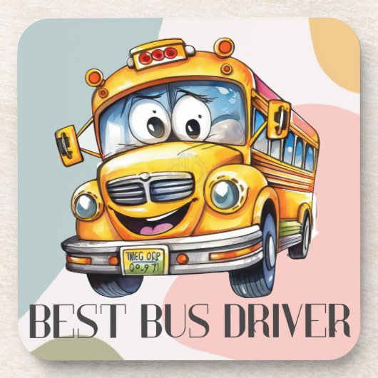 Schattige gele Cartoon beste schoolbuschauffeur Bier Onderzetter (Voorkant)