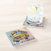 Schattige gele Cartoon beste schoolbuschauffeur Glazen Onderzetter (Schuin)