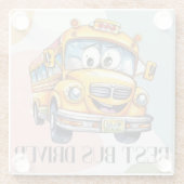 Schattige gele Cartoon beste schoolbuschauffeur Glazen Onderzetter (Achterkant)