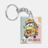 Schattige gele Cartoon beste schoolbuschauffeur Sleutelhanger (Voorkant Links)