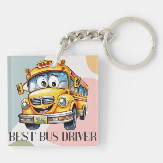 Schattige gele Cartoon beste schoolbuschauffeur Sleutelhanger (Achterkant)