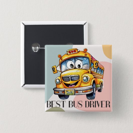 Schattige gele Cartoon beste schoolbuschauffeur Vierkante Button 5,1 Cm (Voorkant /achterkant)