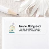 Schattige Gele Dino met Gelukkige Sterren Etiket (Insitu)