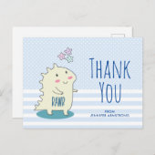 Schattige Gele Dinosaur met Gelukkige Sterren Dank Briefkaart (Voorkant / Achterkant)