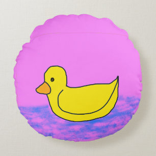 schattige gele eend op roze Ronde Kussen