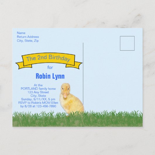 Schattige gele eendjes kinderverjaardag uitnodiging briefkaart (Achterkant)
