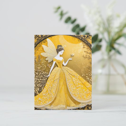 Schattige gele fee briefkaart (Staand voorkant)