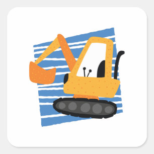 Schattige Gele Graafmachine Machinerie Vierkante Sticker