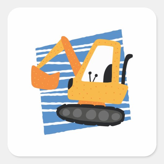 Schattige Gele Graafmachine Machinerie Vierkante Sticker (Voorkant)
