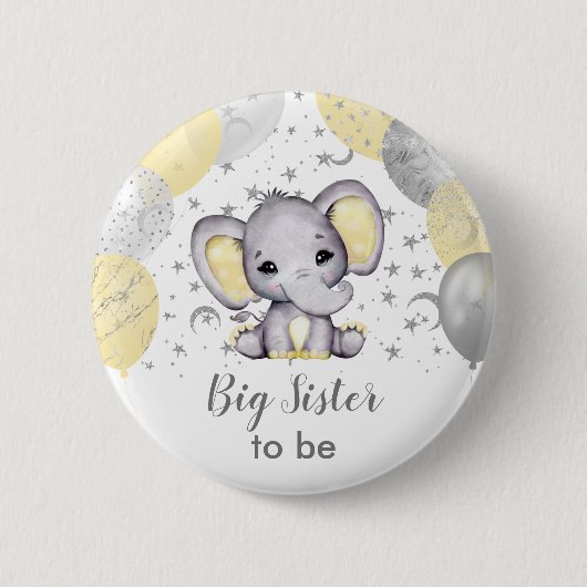 Schattige Gele Grote Zus Olifant Ballonnen Knop Ronde Button 5,7 Cm (Voorkant)