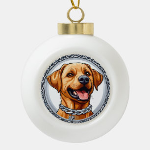 Schattige gele labrador hond keramische bal ornament
