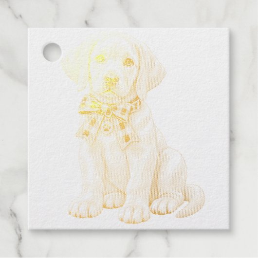 Schattige gele labrador met lint stempel bedankjes labels (Voorkant)