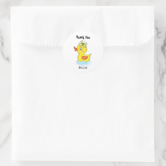 Schattige Gele Rubberen Rare Eend Aangepaste Naam Ronde Sticker (Tas)