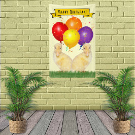 Schattige gele slangen Happy Birthday-ballonnen Spandoek