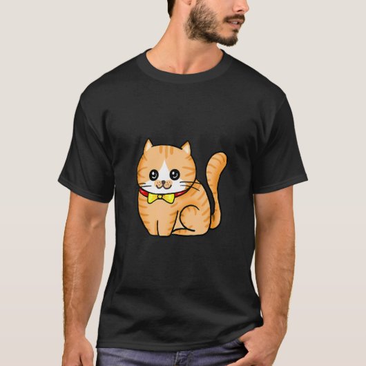 Schattige Gele Strik Kat T-shirt (Voorkant)