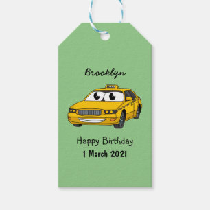 Schattige gele taxi leuke cartoon illustratie cadeaulabel