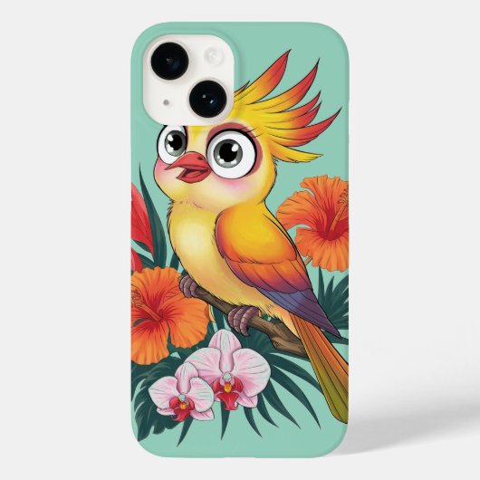 Schattige gele vogeltjes met bloemen Case-Mate iPhone case (Achterkant)