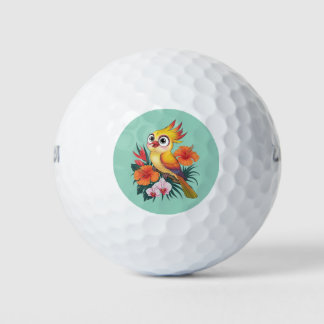 Schattige gele vogeltjes met bloemen golfballen