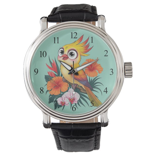 Schattige gele vogeltjes met bloemen horloge (Voorkant)