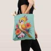 Schattige gele vogeltjes met bloemen tote bag (Dichtbij)