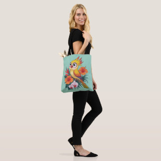 Schattige gele vogeltjes met bloemen tote bag