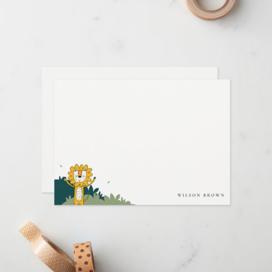 Schattige Gele Wilde Jungle Dier Leeuw Kinderen Ve Notitiekaartje (Voorkant / Achterkant in situ)