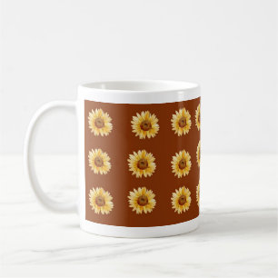 Schattige Gele Zonnebloem Grid Bloemige Herfst Koffiemok