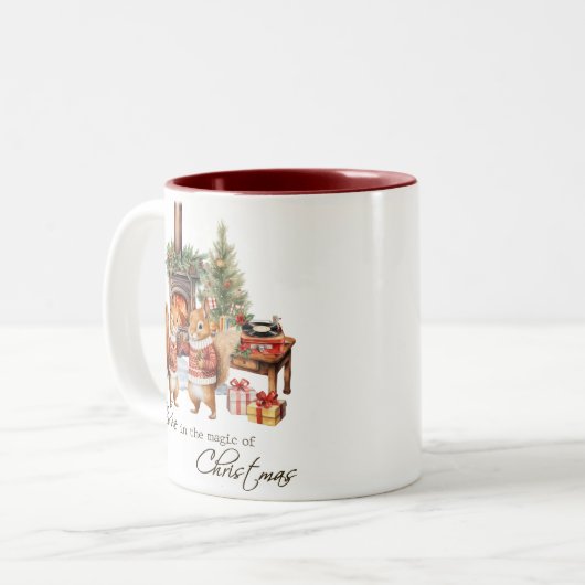 Schattige geloof in de magie van Kerstmis Tweekleurige Koffiemok (Voorkant links)