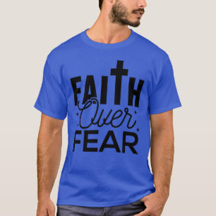 Schattige GELOOF OVER ANGST Zwart OP Blauw T-shirt