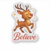 Schattige “Geloof” Rendier Kerststicker Sticker (Voorkant)