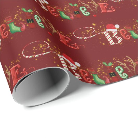 Schattige GELOVEN Kerst Geest Typografie Rood Cadeaupapier (Rol Hoek)