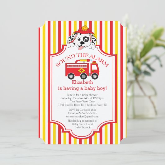Schattige Geluid De Alarm Firetruck Baby shower No Kaart (Staand voorkant)