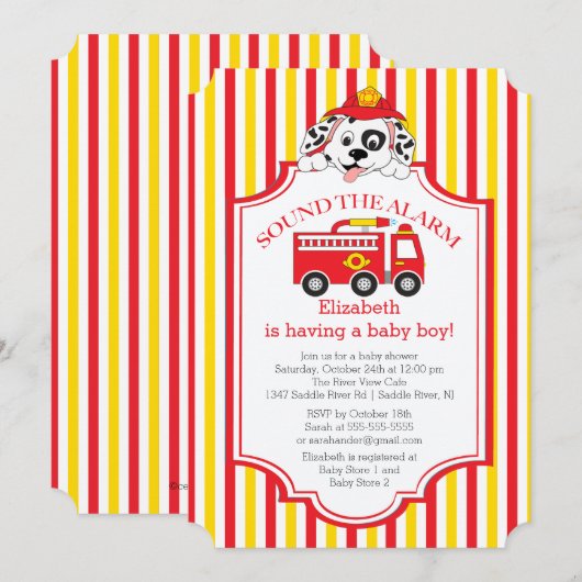 Schattige Geluid De Alarm Firetruck Baby shower No Kaart (Voorkant / Achterkant)