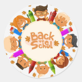 Schattige Gelukkig Kinder Terug naar School Ronde Ronde Sticker