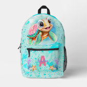Schattige Gelukkig Schildpad Meisje Ocean Turquois Bedrukte Rugzak (Voorkant)