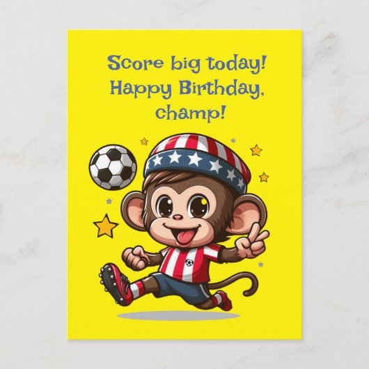 Schattige Gelukkige Aap Voetbalspeler Kaart (Voorkant)