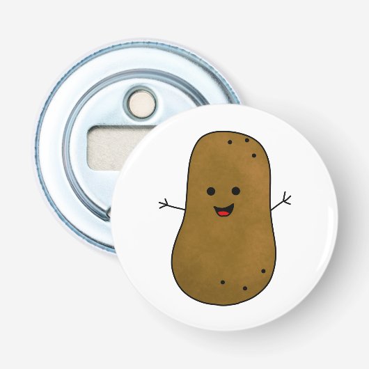 Schattige Gelukkige Aardappel Button Flesopener (Voorkant)