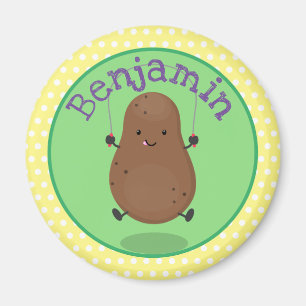 Schattige gelukkige aardappel springt touwtje cart magneet