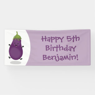 Schattige gelukkige aubergine cartoon illustratie spandoek