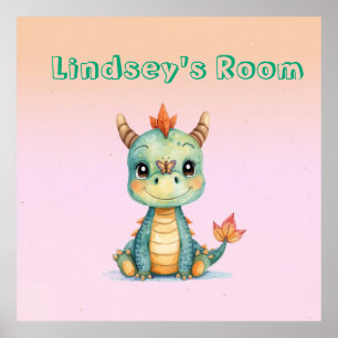 Schattige Gelukkige Baby Draak Poster