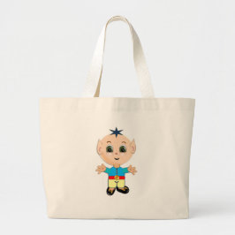 Schattige gelukkige baby elf in blauwe en gele kle grote tote bag