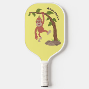 Schattige gelukkige baby orang-oetan cartoon illus pickleball paddle