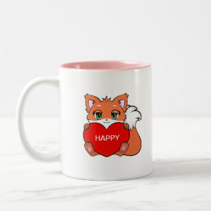 Schattige gelukkige babyvos met hart tweekleurige koffiemok