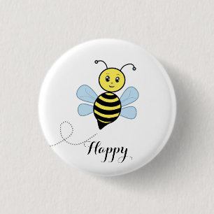 Schattige gelukkige bij en kalligrafie ronde button 3,2 cm