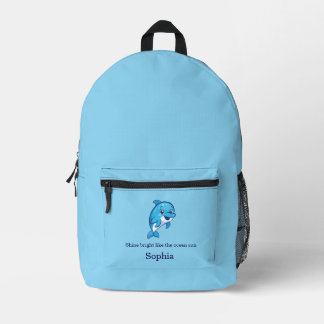 Schattige Gelukkige Blauwe Dolfijn Cartoon Zeeweze Bedrukte Rugzak